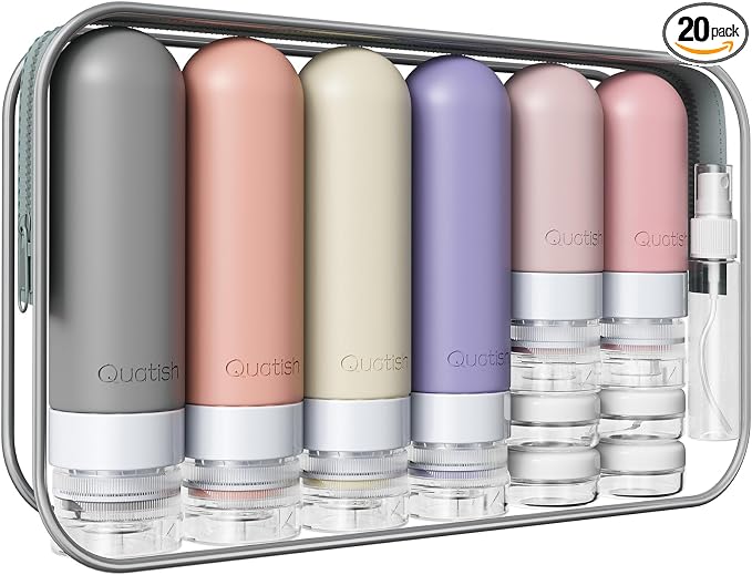 20 Pack Travel Bottles for Toiletries, Original Patented, TSA Approved Travel Size Containers, Leak Proof Silicone Shampoo and Conditioner Bottles Women & Men, Airplane Cruise Essentials, DustyPink