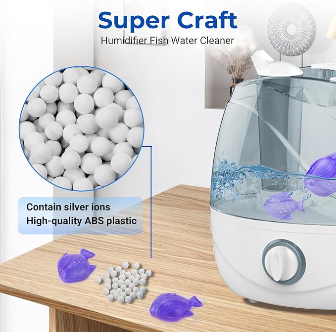 Funmit Humidifier Cleaning Fish, 6 Pack Humidifier Cleaner for Humidifiers and Fish Tanks, Purifies Water, Prevents Hard Water Build-Up, Reduces Scale, Purple