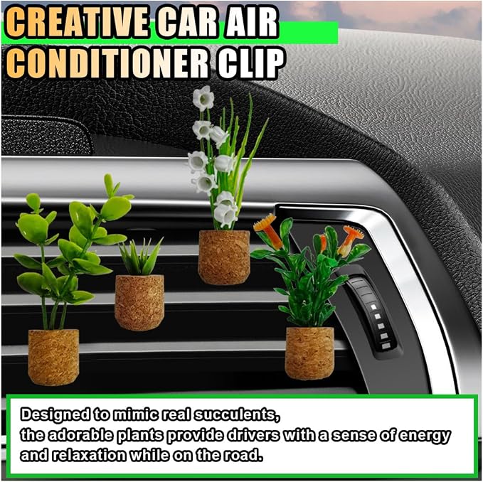 4PCS Plant Car Air Freshener Vent Clip, 3D Artificial Aromatherapy Diffuser, Cute Mini Flower Vase, Creative Interior Decoration Accessories (Type 1)