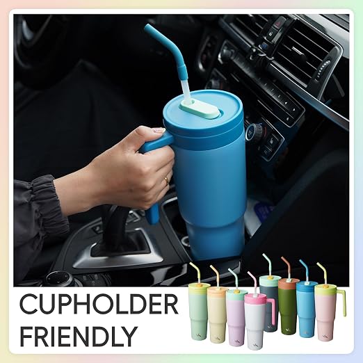Konokyo 12 Pack 40 Oz Tumblers with Handle and Straw, Bulk Vacuum Insulated Stainless Steel Travel Mugs with Lids for Office, Events and Group Orders Dark Blue