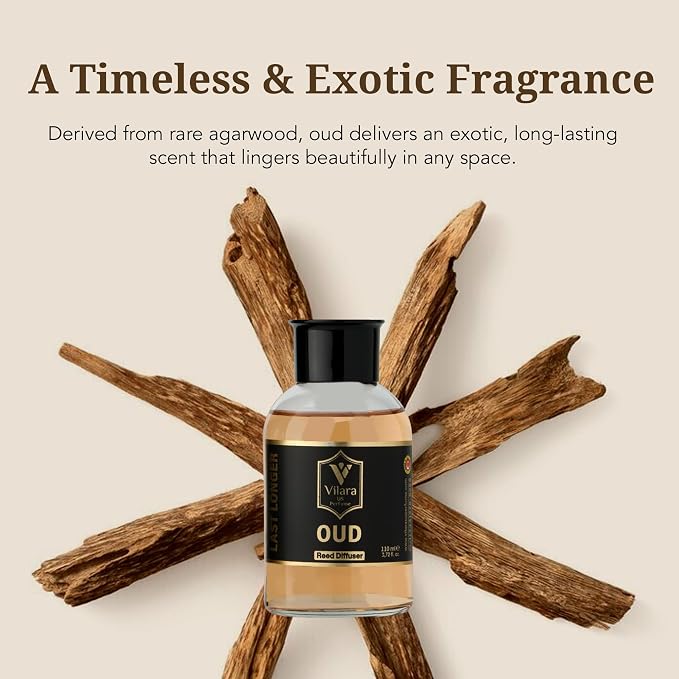 Luxury Reed Diffuser Set - 110ml Aromatherapy Diffuser with Natural Sticks, Aesthetic Room Decor, Long-Lasting Air Freshener for Home, Bathroom, and Office, Essential Oil Stick Diffuse (Oud Pack)