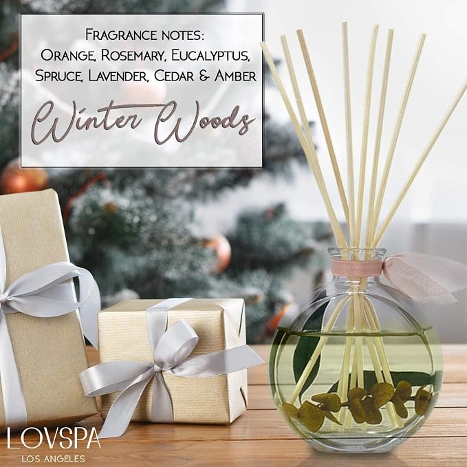 Reed Diffuser Set, Winter Woods Scented Oil Diffuser with Sticks, Home Fragrance Accessories for Bathroom Shelf Decor, Aroma Diffusers for Home or Office Desk, USA Made