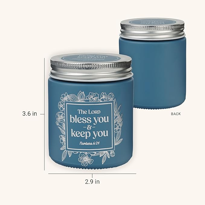 Christian Art Gifts Soy Wax Scented Candle: Lord Bless You Bible Verse, Honeycrisp Orange Scent, Pure Essential Oils, 4.5oz, Up to 20 Hours Burn Time, Glass Jar w/Metal Lid, Encouraging Gift for Women