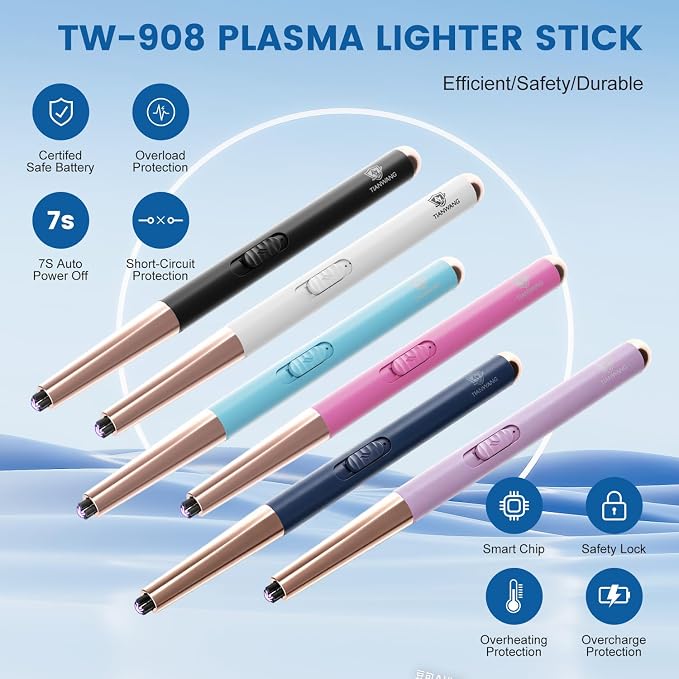Electric Candle Lighter USB Rechargeable with Safety Lock & LED Display, Windproof Flameless Arc Lighter for BBQ, Camping, Kitchen, Gifts for Women Men (Summer Blue)