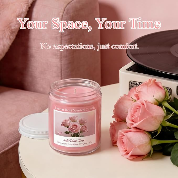 Homsolver Tender Rose Scented Candles, Natural Soy Candle Valentines Mothers Day Gift for Her Mom Wife Girlfriend, Anniversary Birthday Gifts for Women, Novelty Jar Candle with 50+ Hours of Burn