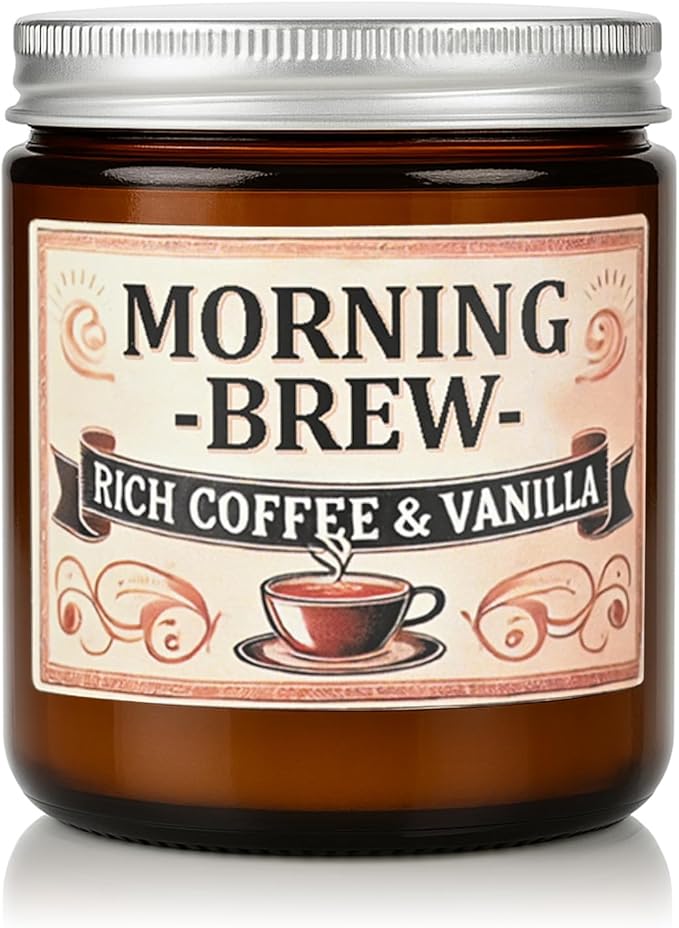 Coffee Soy Candle - Coffee Scented Candles for Home, Candles Gifts for Women, 4oz Amber Jar + Silvery Lid, 20+ Hours Burn Time, Aromatherapy Gifts for Men
