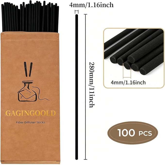 100 PCS Reed Diffuser Sticks, 11 Inch Fibre Diffuser Replacement Stick for Essential Oil Diffuser Refill, 4 mm Thick Aroma Diffuser Sticks for Home Office Bathroom Bedroom, Black & Primary