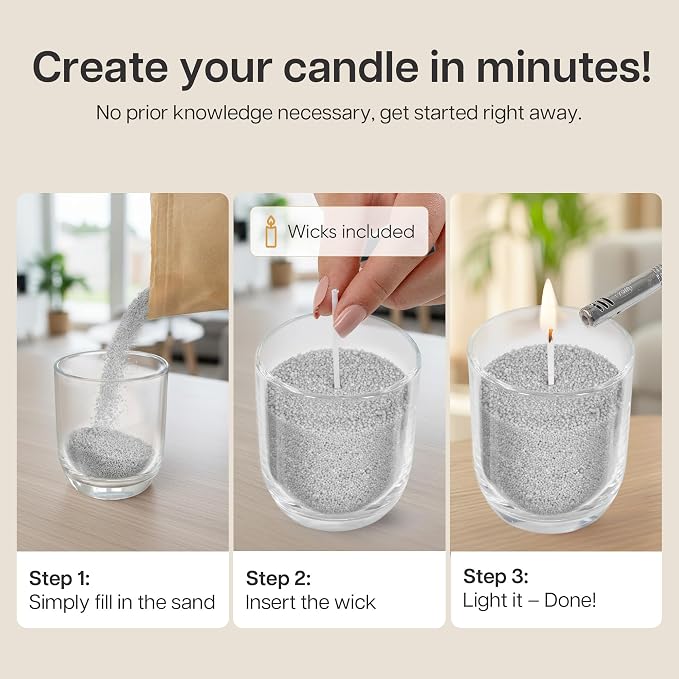 comforder Scented Candle Sand with Wicks, Pearled Candle, Wax Granules, 14oz Sand Wax Granules + 4 Wicks (Grey, Lavender)