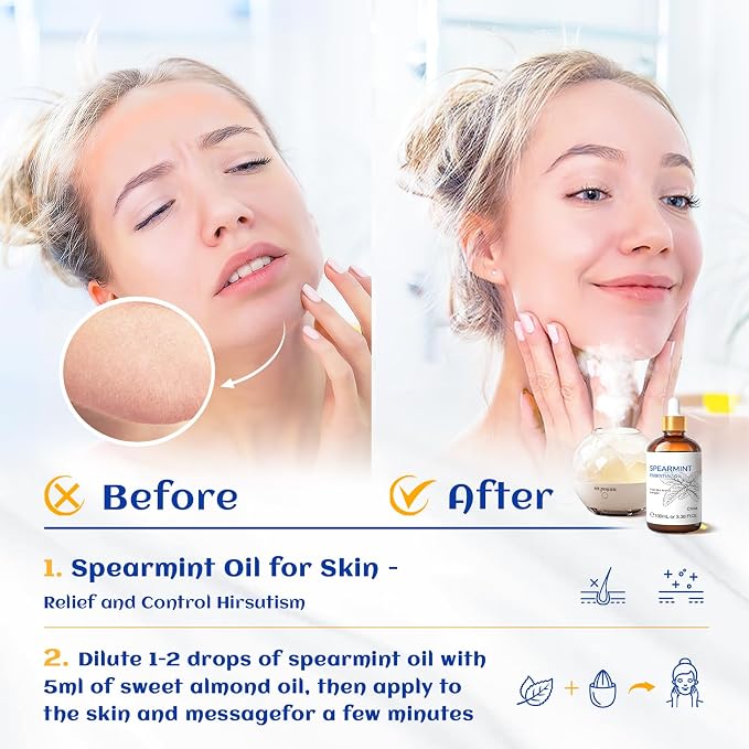 HIQILI 100ML Spearmint Oil for Skin Care, Facial, Can be Added to Lotions, CreamsTreatment Grade - 3.38 Fl Oz