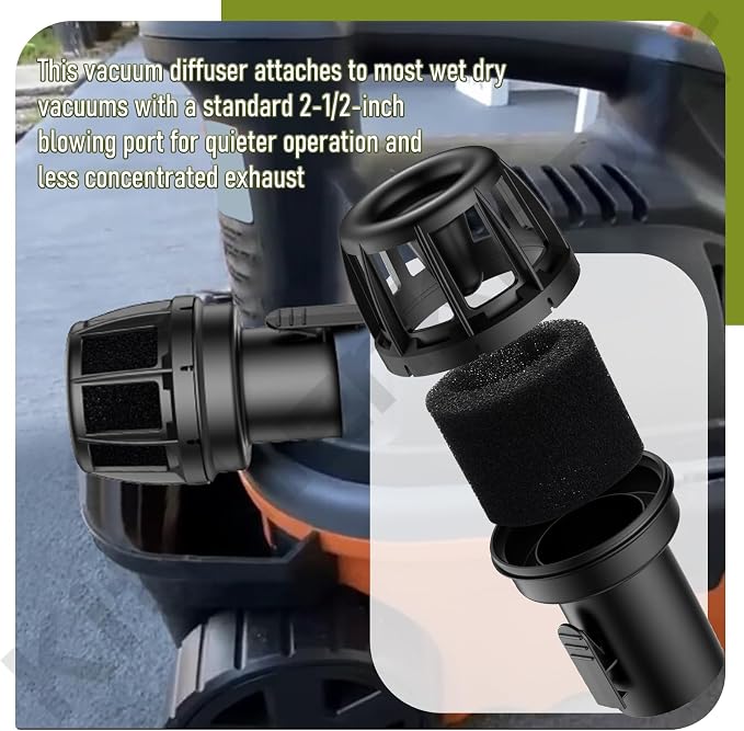 VT2525 & WS25025A 2.5 Inch Muffler/Diffuser Accessory for Ridgid Wet/Dry Vacuums, Fits Most Vacs With A Standard 2-1/2" Exhaust Port, To Reduce Blowing Dust and Debris