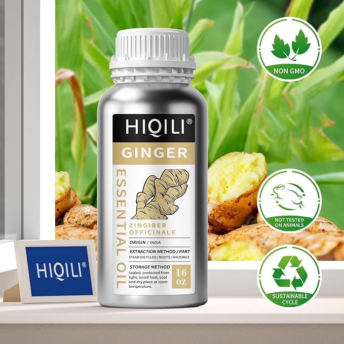 HIQILI 16 Fl Oz Ginger Oil, Ginger Essential Oil for Hair, Massage, Skin - 500ML