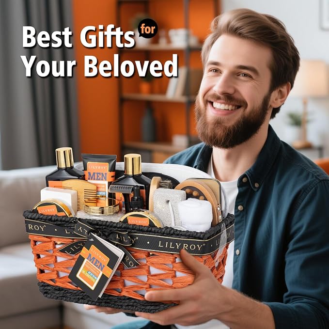 Fathers Day Gifts for Men, Birthday Gift, 26 Pcs Bath and Body Gift Basket Set for Dad - Spa Gift Set for Valentines Day with Shower Gel | Gifts Sets for Men Christmas Gifts, Gift for Dad
