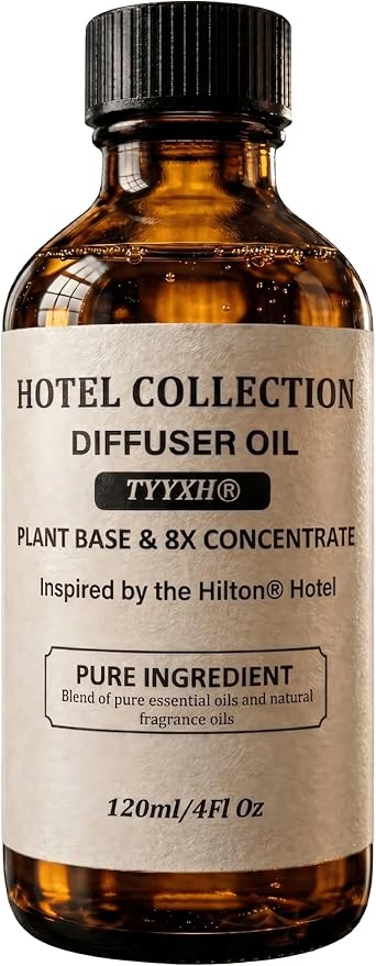 Hotel Diffuser Oil Inspired by Hilton Hotel – Fragrance & Essential Oil Blend for Waterless & Cold Air Diffusers – Floral, Lemon, Cedar – Long-Lasting Aroma – Aromatherapy, Home – 4 Fl Oz Glass Bottle