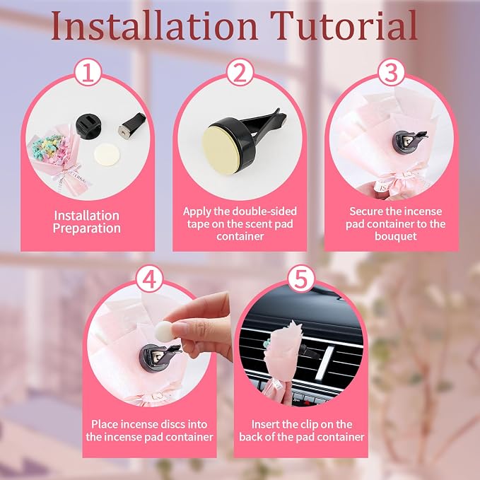 Small Bouquet Car Air Freshener Vent Clips Mini Fresh Flower Bouquet Air Conditioning Outlet Perfume Clip Decoration Essential Oil Diffuser Vent Clip Auto Interior Accessories for Car Decor