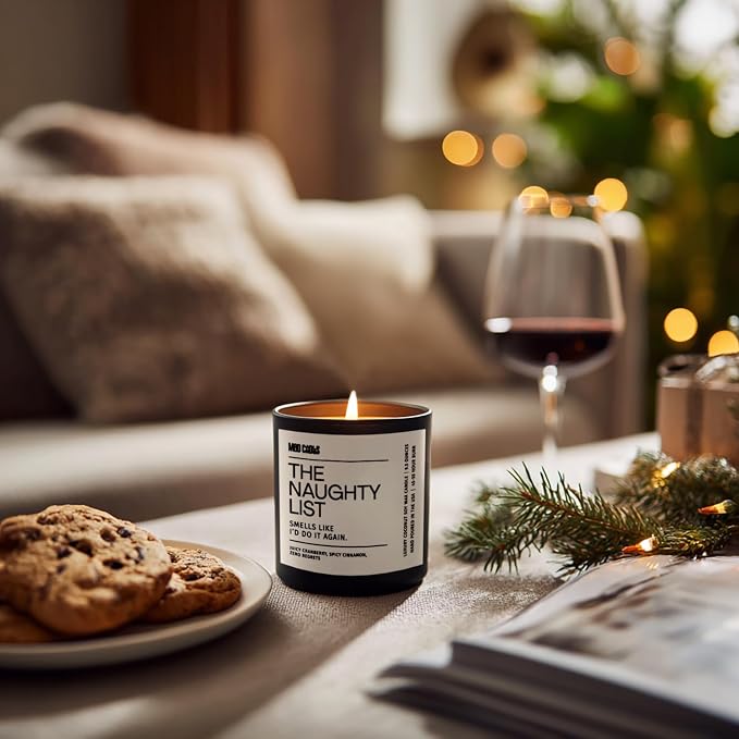 – The Naughty List Candle – Cranberry Cinnamon Scent – Luxury Black Candle for Women & Men, 9.5 oz Coconut Soy Wax Blend, 55-Hour Burn, Clean Cotton Wick, Hand Poured in the USA