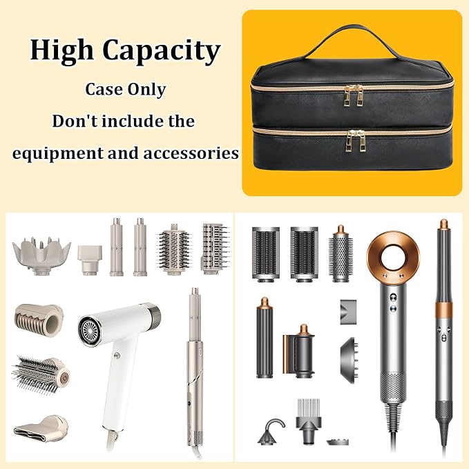 Travel Carrying Case for Shark Flex Style, Double Layer Storage Case for Shark SpeedStyle Hair Dryer Attachments, Waterproof PU Leather Organizer Bag for Shark Flexstyle Airwrap Styler (Black)