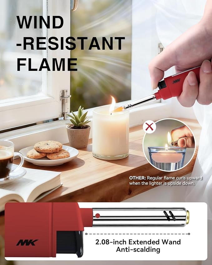 MK Lighter 10PCS Candle Lighters, Windproof Flame, Ideal as Lighters for Candle, BBQ Lighters, Camping, Outdoor, Butane Refillable, Multipurpose (3BL HUE -10PC)