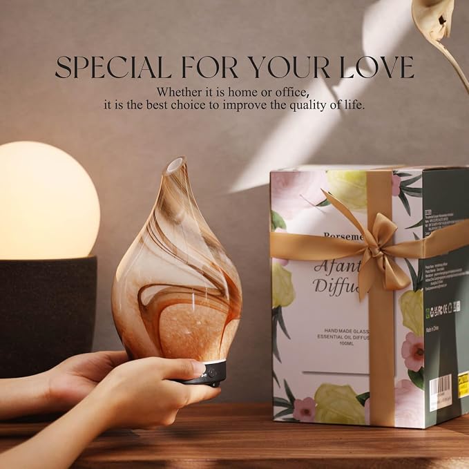 Porseme 150ml Essential Oil Diffuser Glass Color Changing Aroma Air Diffusers Aromatherapy Ultrasonic Cool Mist Humidifier 6 Running Hours Waterless Auto-Off for Sleeping Yoga Office Spa (Jupiter)