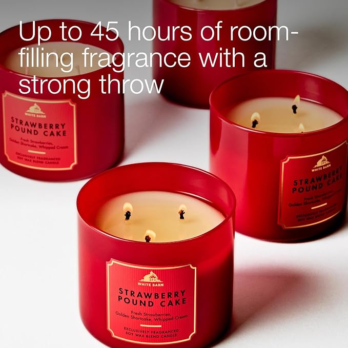 Bath & Body Works Strawberry Pound Cake 3-Wick Candle - Scented Candle for Home Use - Long-Lasting, Room-Filling Fragrance - High Fragrance Oil Concentration - Soy Wax Blend - 2-Pack