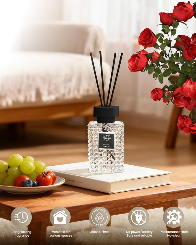 Reed Diffuser Set, Sandalwood Rose Scented Home Fragrance Air Freshener for Bathroom Shelf Decor, 5.07 fl oz/150ml Essential Oil with Sticks