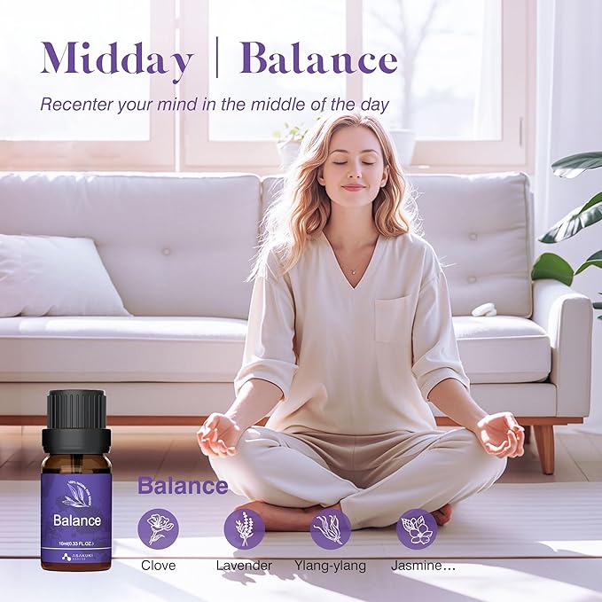 ASAKUKI Essential Oils for Diffuser –6 Mood Essential Oil Blends (Breathe, Uplift, Sensual, Balance, Unwind, Rest) for Morning to Night Rituals, Home & Daily Use-Thoughtful Gift