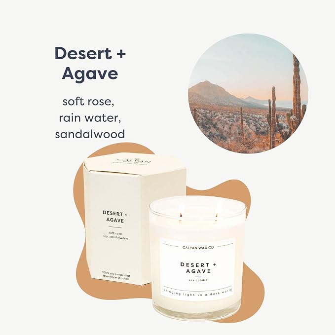 Calyan Wax Co. Desert & Agave 2 Wick Scented Candle - 37 Hour Burn - Luxury Clean Soy Wax Candles - Long Lasting Large Glass Jar Candle for Home - 8.8oz