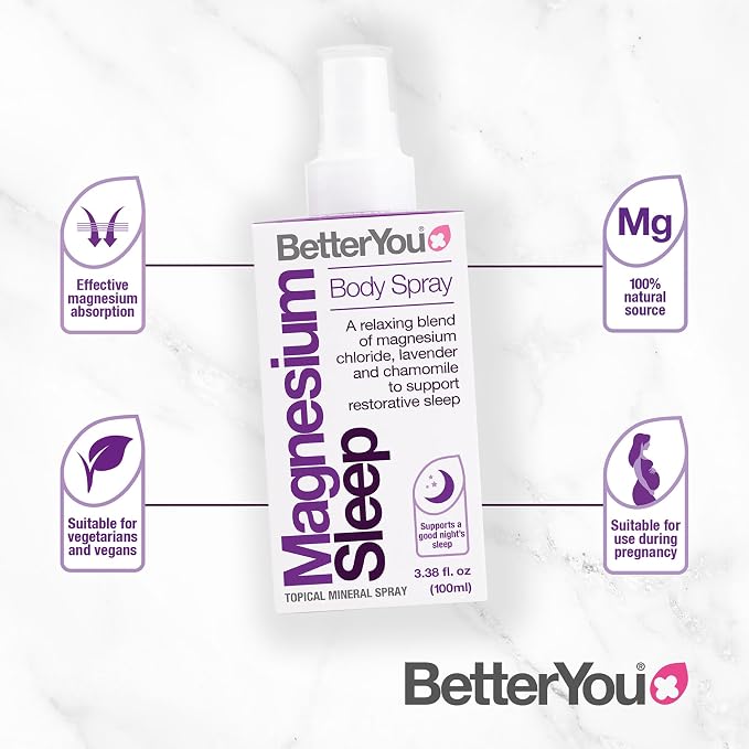 BetterYou Adult Sleep Bundle - Magnesium Bath Salt, Body Lotion, and Essential Oils Spray - Soothe Tired Muscles - Lavender and Chamomile Blend - 3 pc