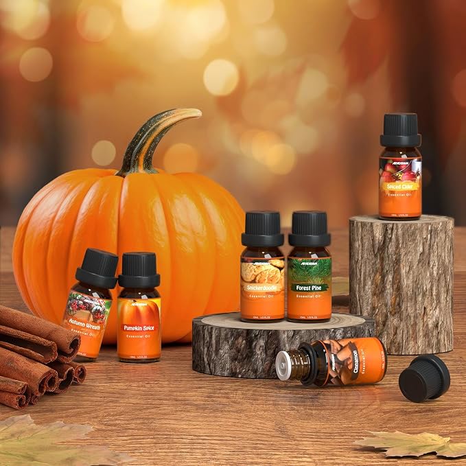 ARVIDSSON Autumn Fragrance Oil Set, Fall Essential Oils for Diffuser, Candle Making - Pumpkin Spice, Cinnamon, Spiced Cider, Snickerdoodle, Autumn Wreath, Pine, Cozy Scented Oils