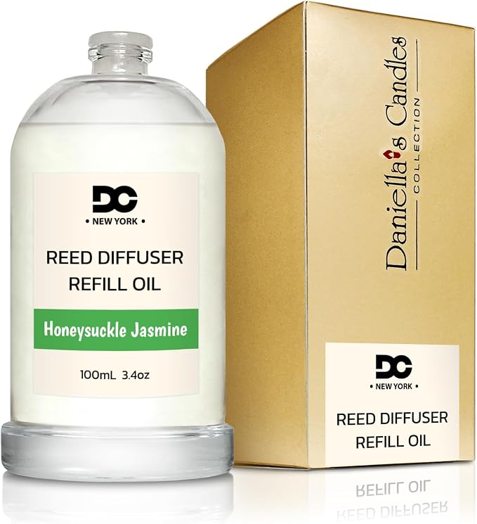 Daniella's Candles Honeysuckle Jasmine Reed Diffuser Refill Oil, 3.4oz/100ml, Premium Fragrance Oil, Home Fragrance, Oil for Reed Diffusers, Long Lasting