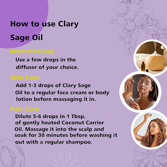 GM Gumili Clary Sage Essential Oil 1 oz-100% Pure & Undiluted Clary Sage Oil for Diffuser, Skin, Massage, DIY