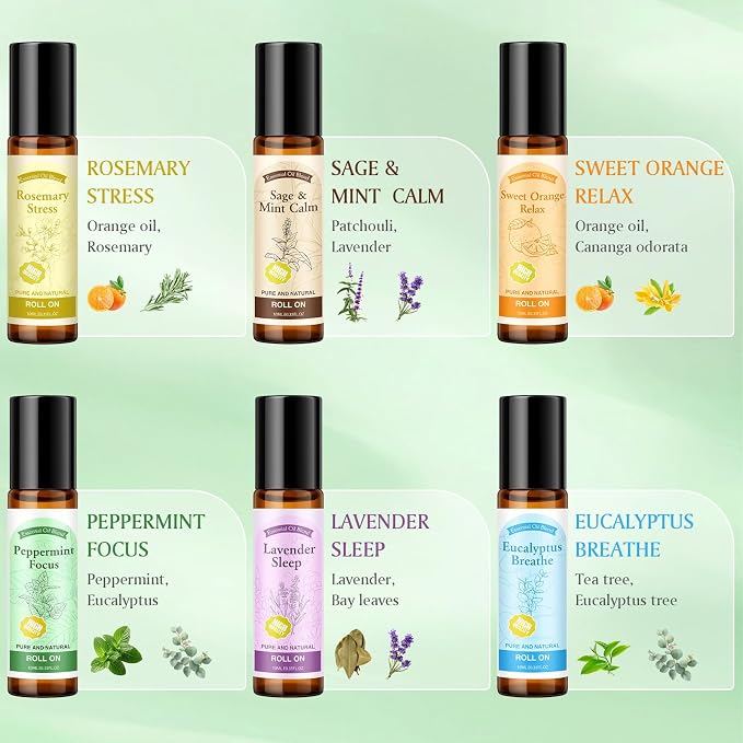 Essential Oil Roll On for Self Care - Aromatherapy Oil Gift for Women Men, Portable Aromatherapy Blend for Relaxation - Self Care Gifts for Women Valentines Birthday Christmas Moms Day -6 x 10ml