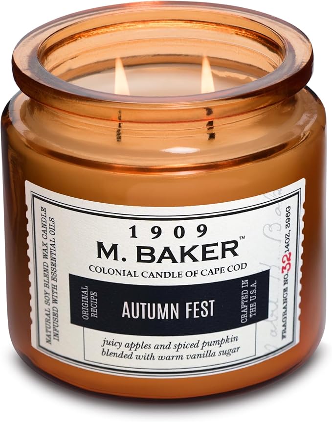 Colonial Candle Autumn Festival Scented Candle, 2-Wick Natural Soy Blend Wax Candle Infused with Essential Oils, 14 oz Apothecary Glass Jar Candle - Made in The USA