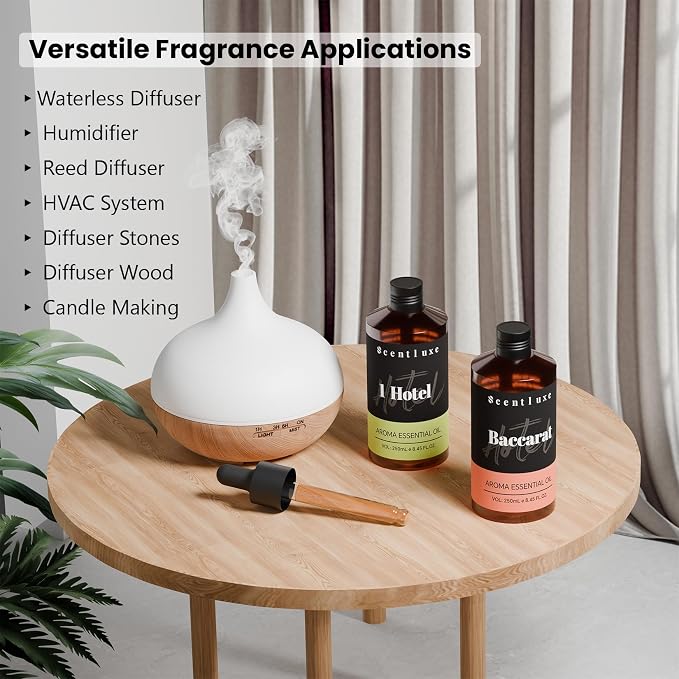 Hotel Scents Baccarat Diffuser Oil 8.45 Fl Oz (250ml), Home Luxury Aroma & Hotel Fragrance Essential Oil - for Aromatherapy Diffuser - Bigger Bottle, Longer Lasting Air Freshener