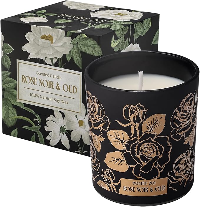 ROMIIE ZOI Scented Candle - Rose Noir & Oud- 6oz Aromatherapy Soy Wax Jar Candle for Home, Gifts for Women - 170g
