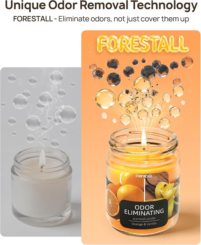TRINIDa Orange & Vanilla Odor Eliminating Candles for Home Scented, Eliminates 99% of Pet, Smoke, Food and Other Smells Quickly, Highly Fragranced Candle, Premium Soy Candles Set for Women