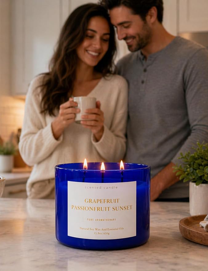 Grapefruit Passionfruit Sunset Scented Soy Candle | Large 3 Wick Candle for Home, 15.8 oz | Sweet Tropical & Fruity Candle | Summer Candles for Women & Men | Birthday Gifts for Women & Her