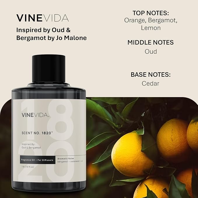 VINEVIDA [16 Oz] Inspired by: Oud & Bergamot; Diffuser Oil Refill | Premium Scent Diffuser Oil for Home | Non-Toxic Fragrance