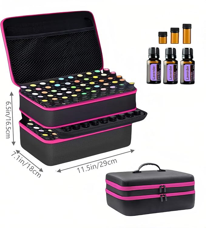 127 Slots Essential Oil Case Organizer, Fits 1ml-15ml Vials, Shockproof EVA Hard Shell Essential Oil Storage Carrying Bag for Travel and Home, Black & Purple