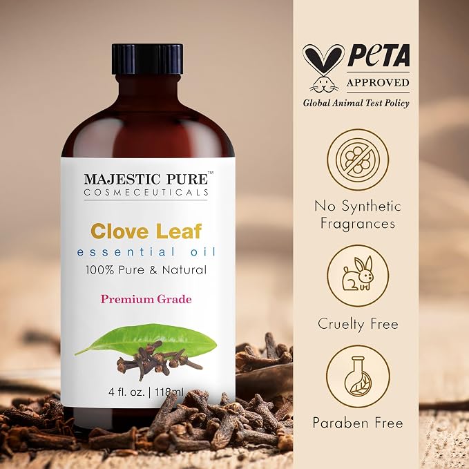 Majestic Pure Essential Oil with Glass Dropper - 100% Pure and Natural - Essential Oils for Diffuser, Aromatherapy, Soap and Candle Making, Clove Essential Oil, Clove Oil, 4 Fl Oz