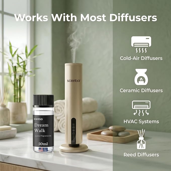 Scentia Dream Walk Hotel Scent Diffuser Oil – Luxury Fragrance Inspired by 5-Star Spa Resort – 50 mL – White Tea, Cedarwood & Amber Essential Oil Blend for Home, Office & Aromatherapy Diffusers