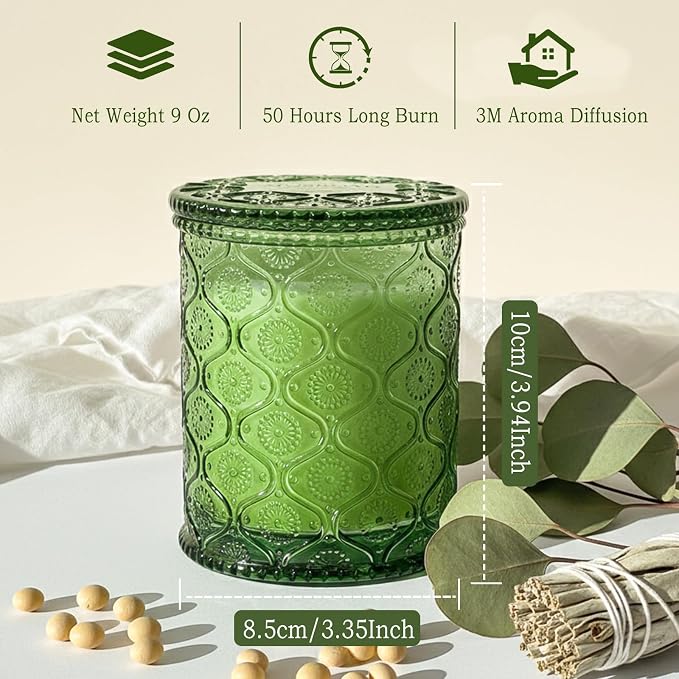 Sage & Eucalyptus Scented Jar Candle, Non Toxic Natural Soy Wax Home Fragrance Candles, Luxury Aromatherapy Candle for Cleansing & Relaxation, Stress Relief, Meditation, Yoga,Home Spa & Meditation