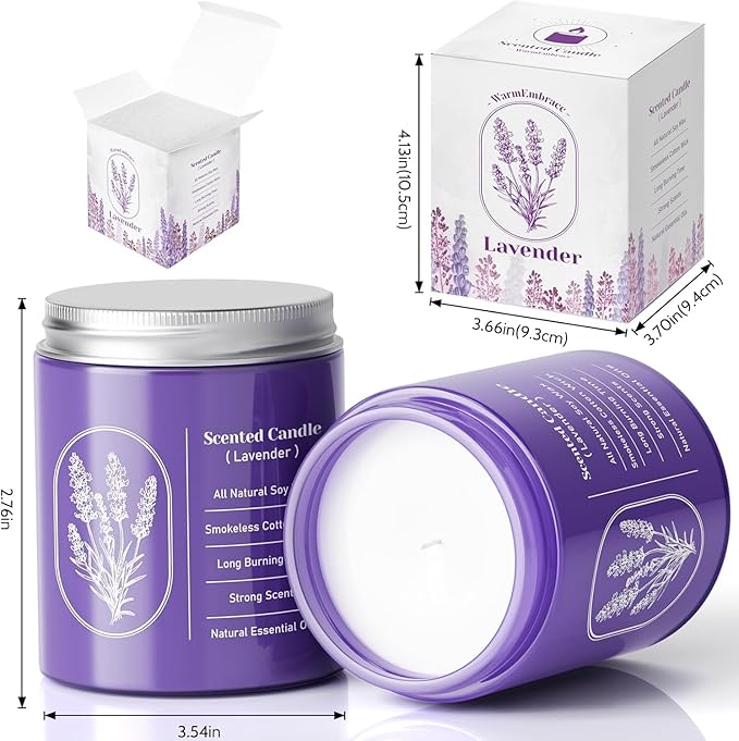 WarmEmbrace Lavender Jar Candles, 7.6 oz Purple Jar Candle, Natural Soy for Women, 80 Hour Long-Lasting Burn Scented for Birthday Home Scented - 2 Pack