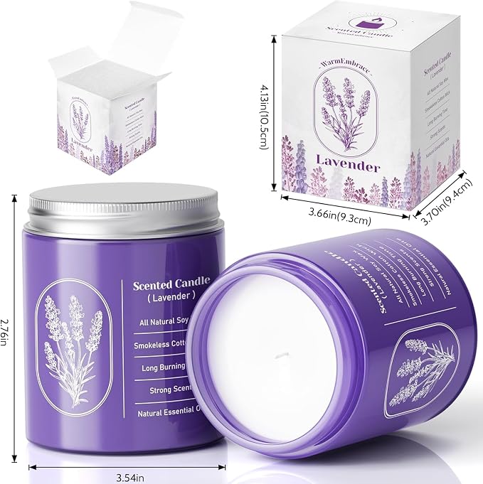 WarmEmbrace Lavender Candles for Home Scented, 30.4 oz Aromatherapy Purple Jar Candles for Women, 160 Hour Long-Lasting Burn Scented Candles for Birthday - 4 Pack