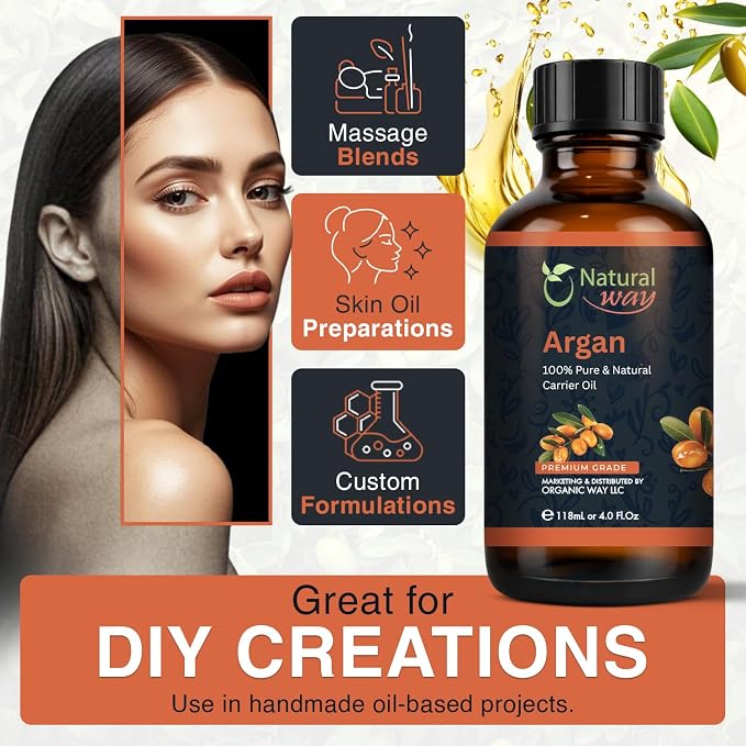 Argan Carrier Oil for Face, Hair, Nails and Dry Skin | Natural Aroma Oil for Home Fragrance, DIY Beauty Blends & DIY Candle Making, Long Lasting Scent for Office, Bedroom Scent 4 Fl Oz (120 mL)