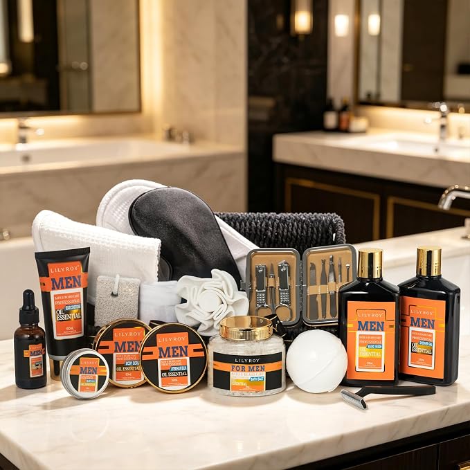 Fathers Day Gifts for Men, Birthday Gift, Spa Set for Men, Bath & Beard Gift Set, Spa Gift Basket for Men - Bath and Body Gift Basket Set | Perfect Gifts for Dad Christmas, Valentines Day Gift for Him