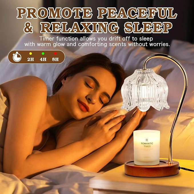 Funistree Flower Candle Warmer Lamp with Timer, Dimmable Candle Lamp Warmer, Christmas Birthday Gifts for Women Mom Her, Housewarming Home Decor, Lotus Wax Warmer for Yankee - Clear Lily 10 Inch