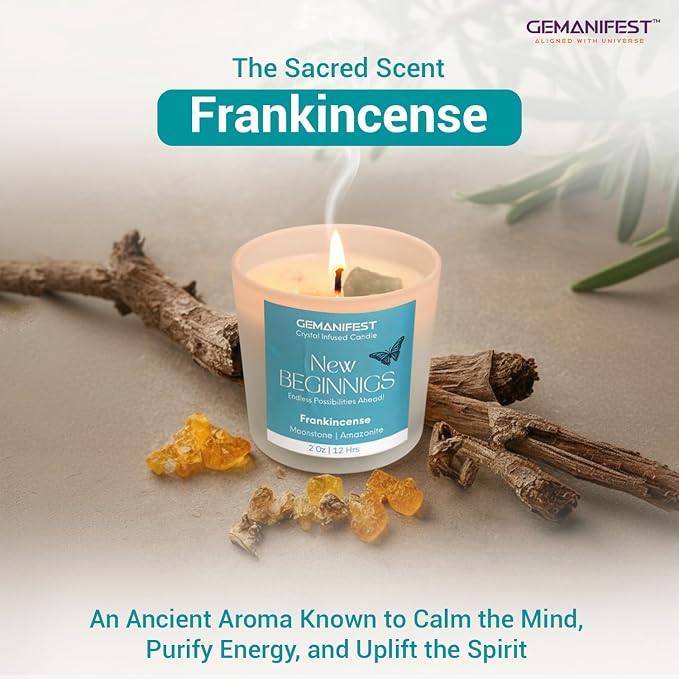 New Beginnings Manifestation Candle Gifts for Women and Men Frankincense Crystal Candle with Moonstone Bracelet New Year Christmas House Warming Wedding Gifts