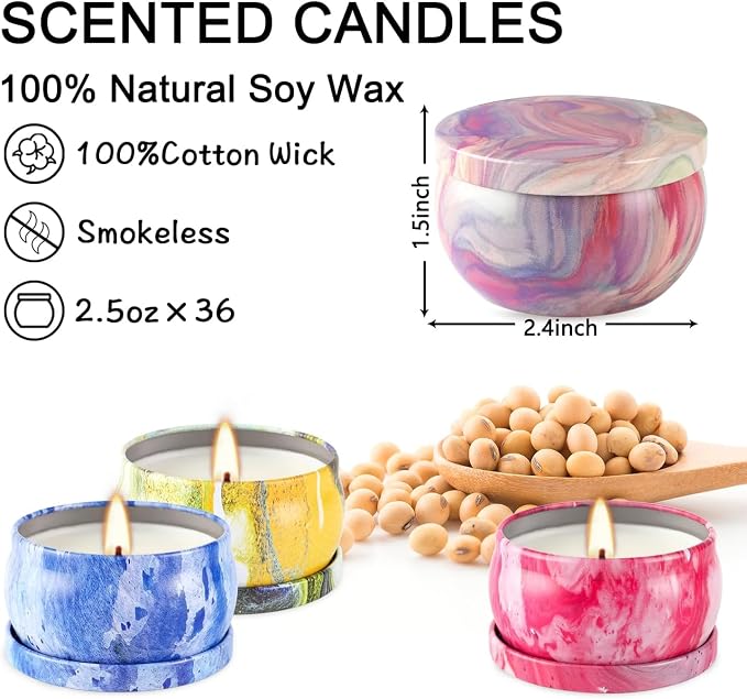 YOROXRG 36 Pack Scented Candles,Soy Wax Travel Tin Jar Candles,Aromatherapy Candles for Home 2.5 OZ Scented Candles for Mom for Christmas Candles, Birthday, Thanksgiving, Mother's Day,Valentine'sDay