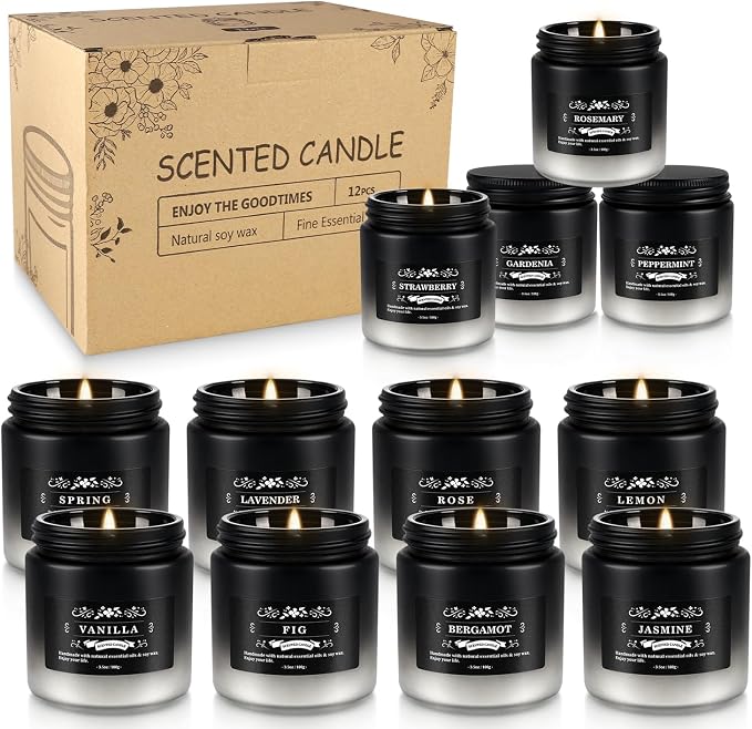 12-Pack Scented Candles Set - Men Candles for Home Scented, 3.5oz Soy Wax, Long Lasting Candle, Soy Candle Gifts Set for Men, Birthday, Valentine, Christmas, Anniversary Present