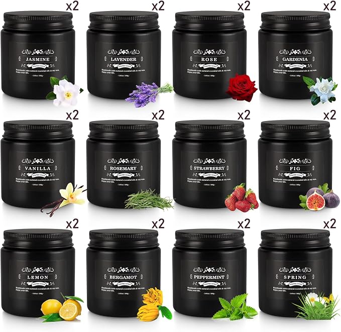 24PCs Black Scented Candles - Men Candle Gift Set, Soy Wax Candle for Parties, Yoga,and Home Decor, Indoor Outdoor 3.05Oz